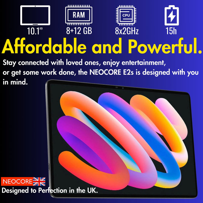 NEOCORE E2 | Tablette Android 10,1'' | 20 Go de RAM | 128 Go de stockage | 15h+ Batterie